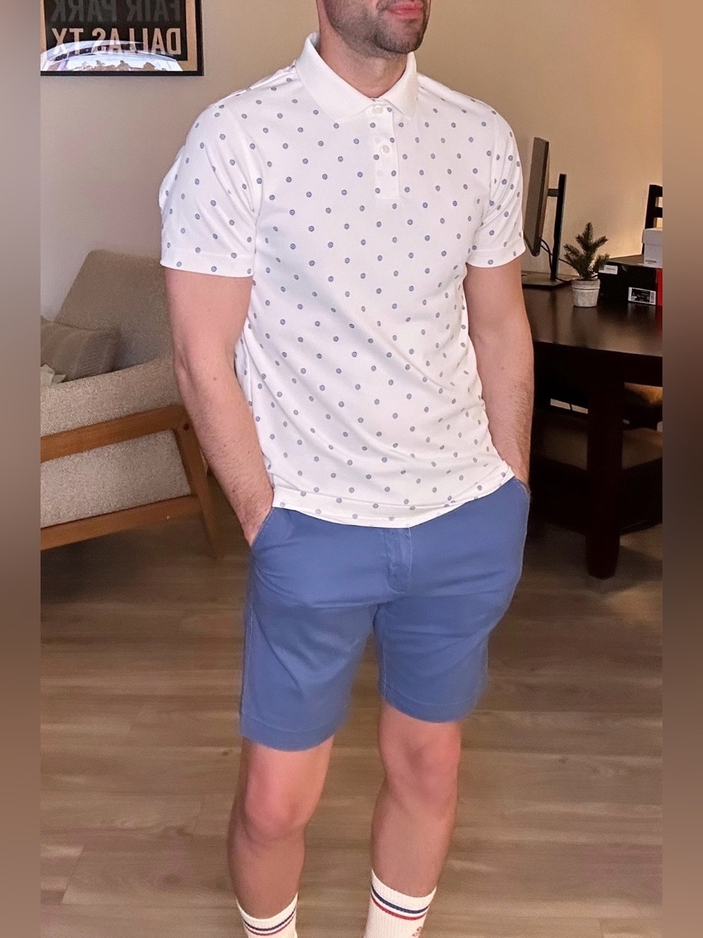 Ben Sherman | Stretch Classic Fit Flat Front Shorts in Blue (30" W)